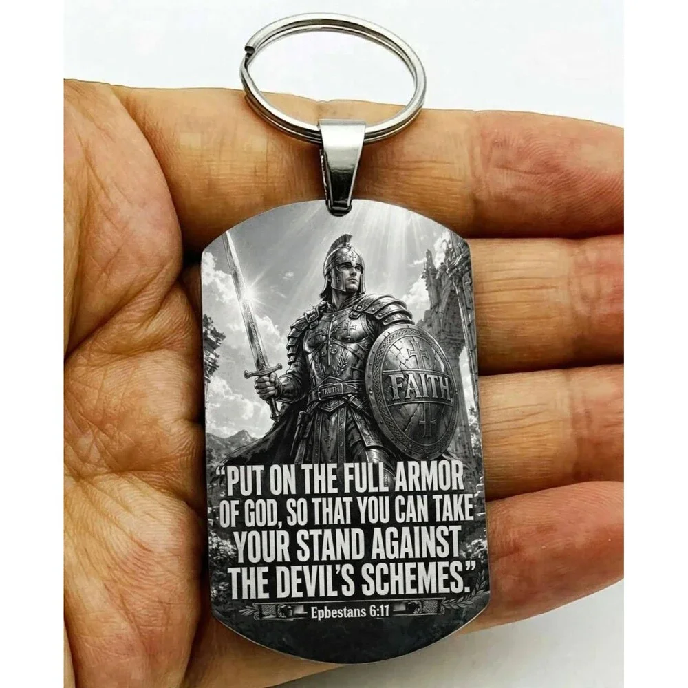 Full Armor Of God Jesus Lord Christ Cross Stainless Keychain Warrior Bless Faith
